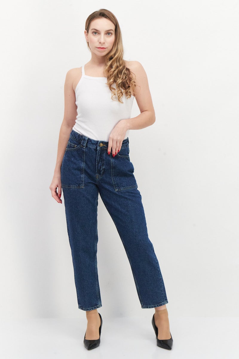 NAH/ Studio Women Mom Fit High Waist Non-Stretchable Denim Jeans, Blue - Image 3