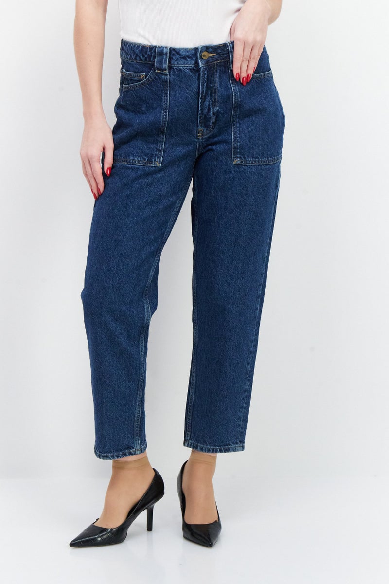 NAH/ Studio Women Mom Fit High Waist Non-Stretchable Denim Jeans, Blue - Image 1