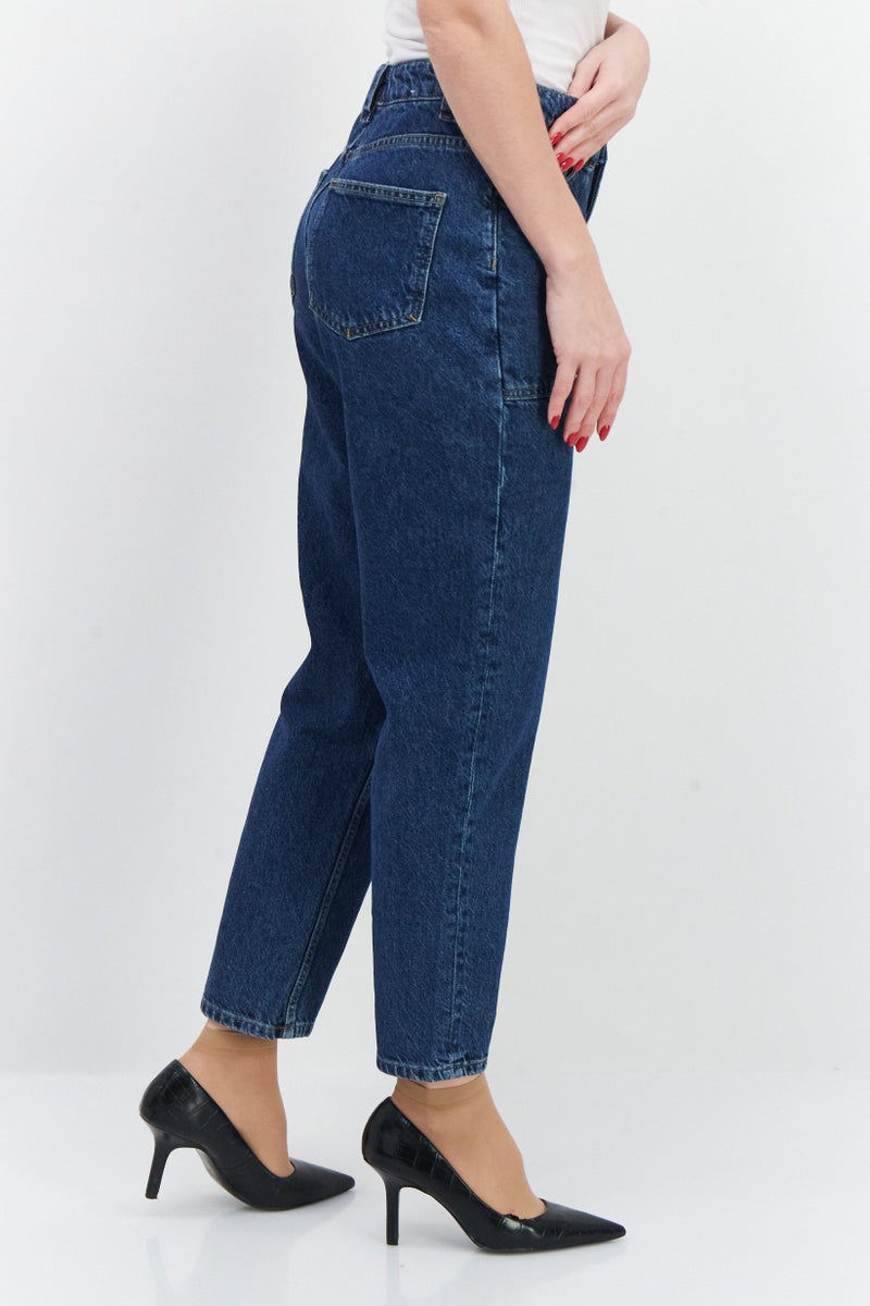 NAH/ Studio Women Mom Fit High Waist Non-Stretchable Denim Jeans, Blue - Image 2