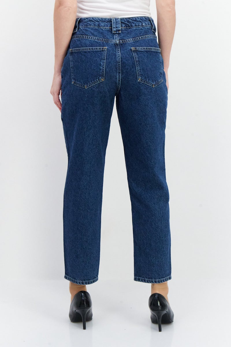 NAH/ Studio Women Mom Fit High Waist Non-Stretchable Denim Jeans, Blue - Image 4