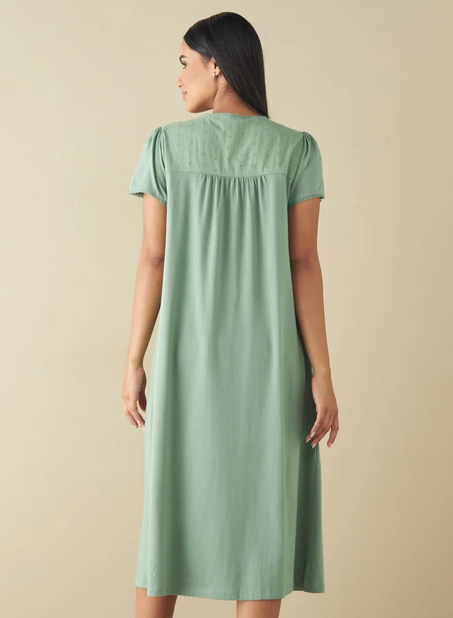 Splash FAV Embroidered Night Gown with Short Sleeves