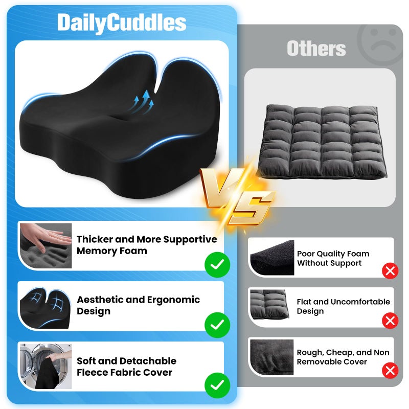 DailyCuddles Seat Cushion, Chair Cushions for Office Chairs/Desk Seats/Wheelchair - Hip&Sciatica&Tailbone Pain Relief Memory Foam Office Chair Cushion for Long Sitting Office Workers, Black - Image 5