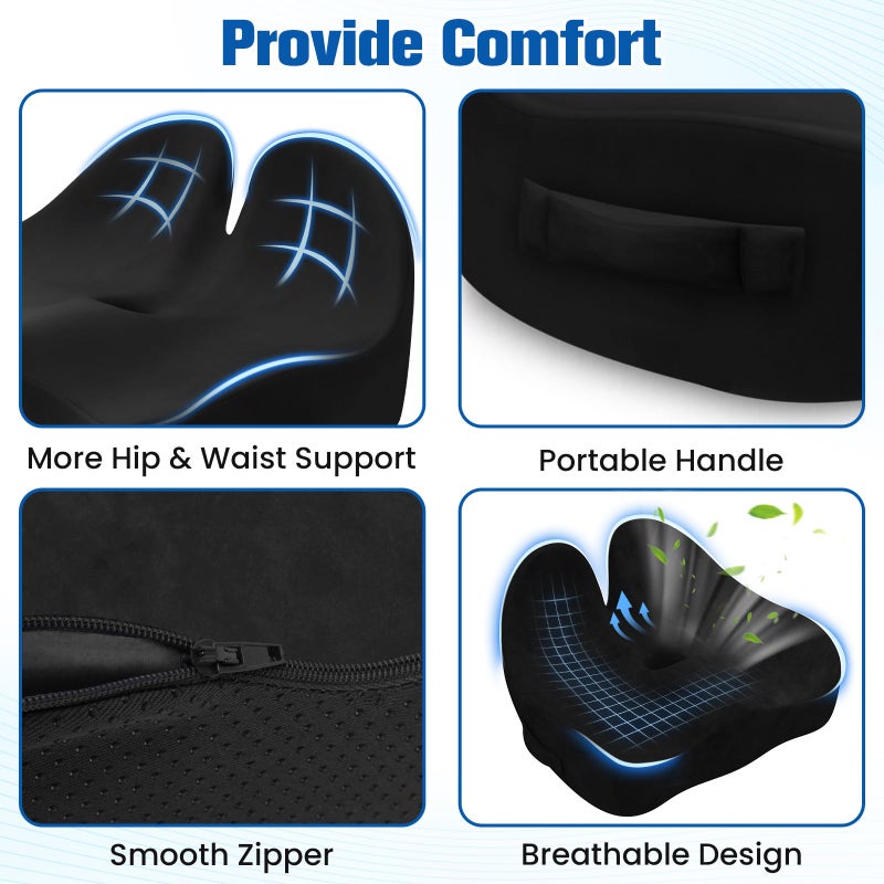 DailyCuddles Seat Cushion, Chair Cushions for Office Chairs/Desk Seats/Wheelchair - Hip&Sciatica&Tailbone Pain Relief Memory Foam Office Chair Cushion for Long Sitting Office Workers, Black - Image 3