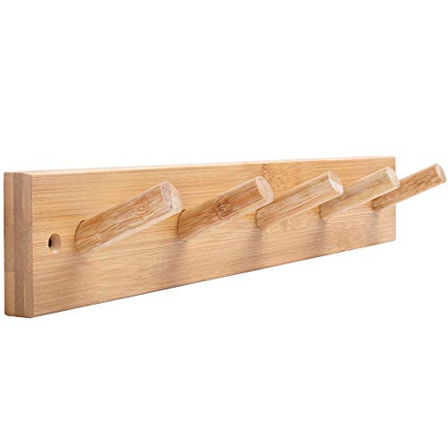 WEBI Coat Rack Wall Mounted,16" Hole to Hole,Coat Hanger Wall Mount with 5 Hooks for Hanging Coats,Hook Rack Peg Rail for Hats,Jacket,Clothes,Towels,Natural - Image 1