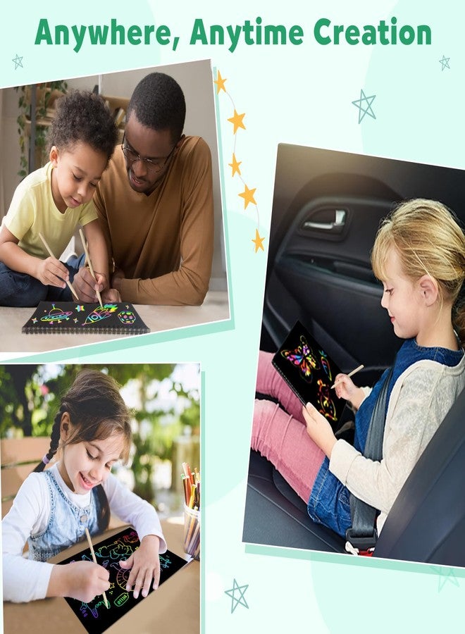 ZMLM Scratch Paper Art Craft: 2 Pack Rainbow Scratch Set for 3 4 5 6 7 8 9 10 Years Old Girls Boys Students Drawing Coloring Black Magic Art Supplies Kits Gifts School Birthday Party Toys(Classic) - Image 3