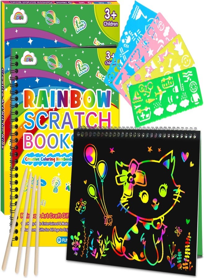 ZMLM Scratch Paper Art Craft: 2 Pack Rainbow Scratch Set for 3 4 5 6 7 8 9 10 Years Old Girls Boys Students Drawing Coloring Black Magic Art Supplies Kits Gifts School Birthday Party Toys(Classic) - Image 1