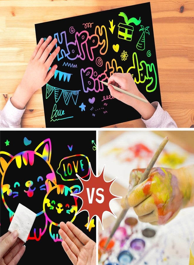 ZMLM Scratch Paper Art Craft: 2 Pack Rainbow Scratch Set for 3 4 5 6 7 8 9 10 Years Old Girls Boys Students Drawing Coloring Black Magic Art Supplies Kits Gifts School Birthday Party Toys(Classic) - Image 4