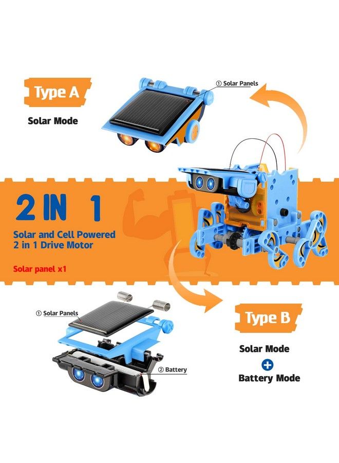 Sillbird Stem Projects 12 In 1 Solar Robot Toys For Kids 190 Pieces Solar And Cell Powered Dual Drive Motor Diy Building Science Learning Educational Experiment Kit Gift For Boys Girls Aged 8 12 - Image 4