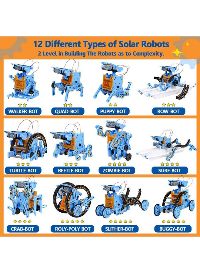 Sillbird Stem Projects 12 In 1 Solar Robot Toys For Kids 190 Pieces Solar And Cell Powered Dual Drive Motor Diy Building Science Learning Educational Experiment Kit Gift For Boys Girls Aged 8 12 - Image 3