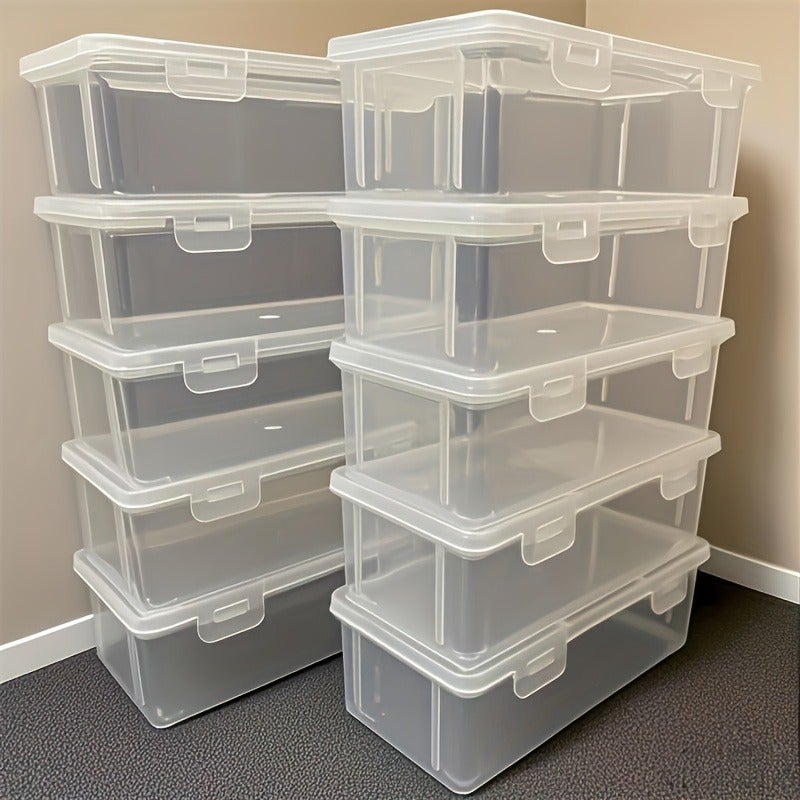 10pcs (5pcs Containers And 5pcs Lids) Large Storage Boxes with Lids - Heavy-Duty Organizing Bins, Stackable Containers for Office, Arts & Crafts, Lightweight And Portable, Snap-On Lid Design, Home Workspace Organization And Storage for, Utility Box - Image 2