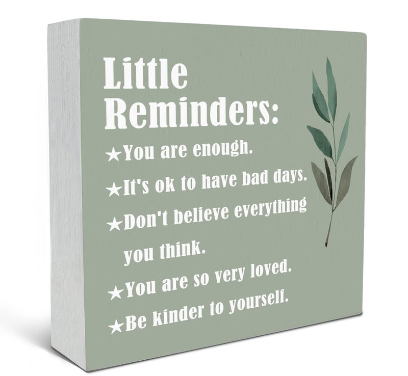 SRADMO Inspirational Little Reminders Wood Box Sign Desk Decor  Green Inspirational Desk Decor  Inspirational College Gifts Box Sign Decor for Office Home Dorm Desk Shelf Table Decorative Accessories - Image 1