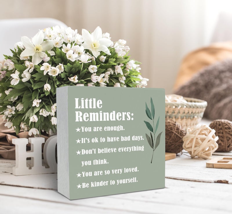 SRADMO Inspirational Little Reminders Wood Box Sign Desk Decor  Green Inspirational Desk Decor  Inspirational College Gifts Box Sign Decor for Office Home Dorm Desk Shelf Table Decorative Accessories - Image 3