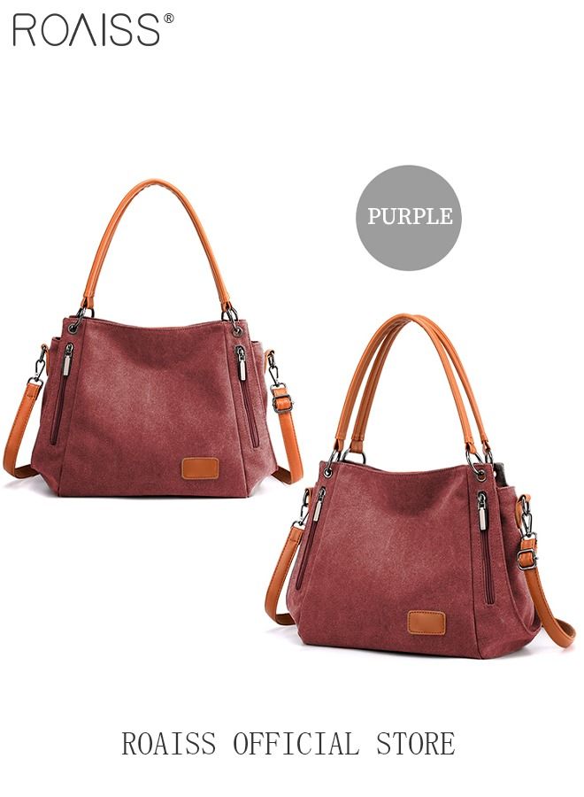 roaiss Large Capacity Shoulder Tote Bag Casual Canvas Handbag Crossbody with Long Strap Multi Pocket for Young Women Teenagers School Shopping  - Image 5