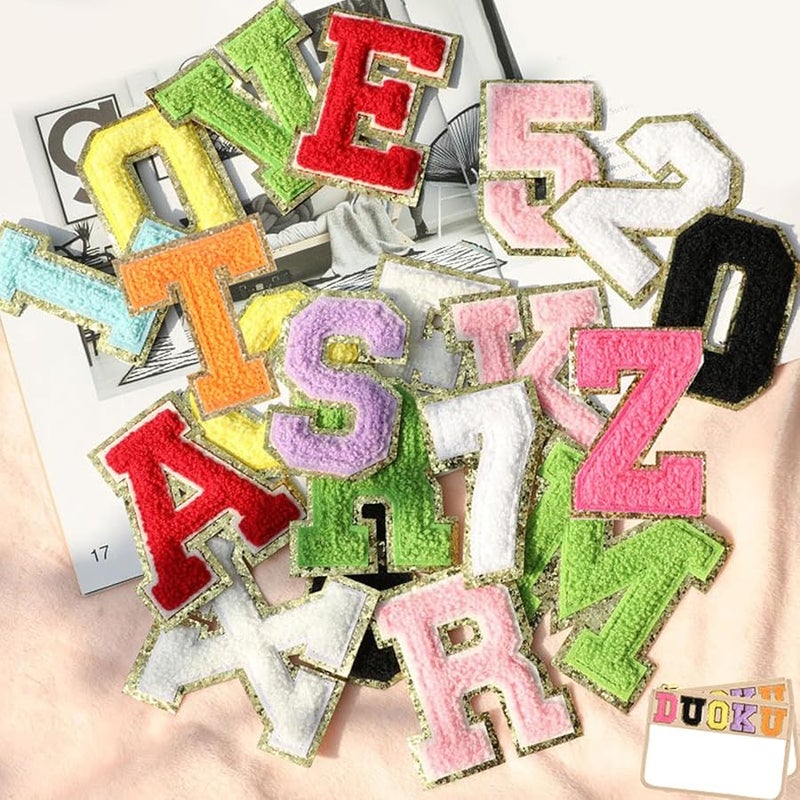 26 قطعة صفراء من الرقع المطرزة بالحروف للخياطة على الملابس والسترات للإصلاح - Image 4