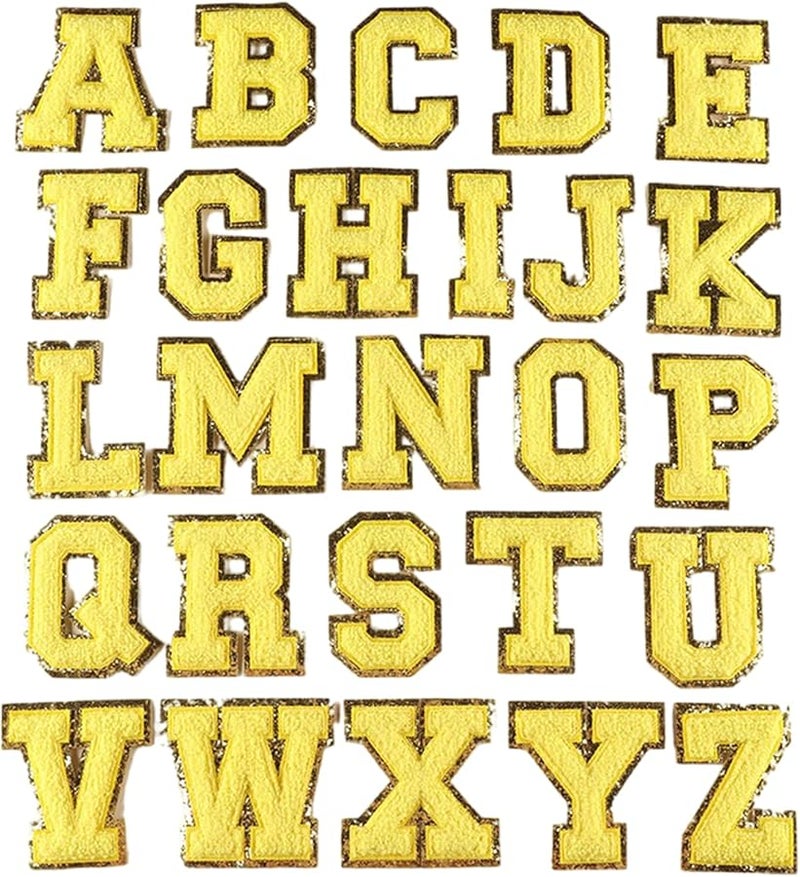 26 قطعة صفراء من الرقع المطرزة بالحروف للخياطة على الملابس والسترات للإصلاح - Image 1