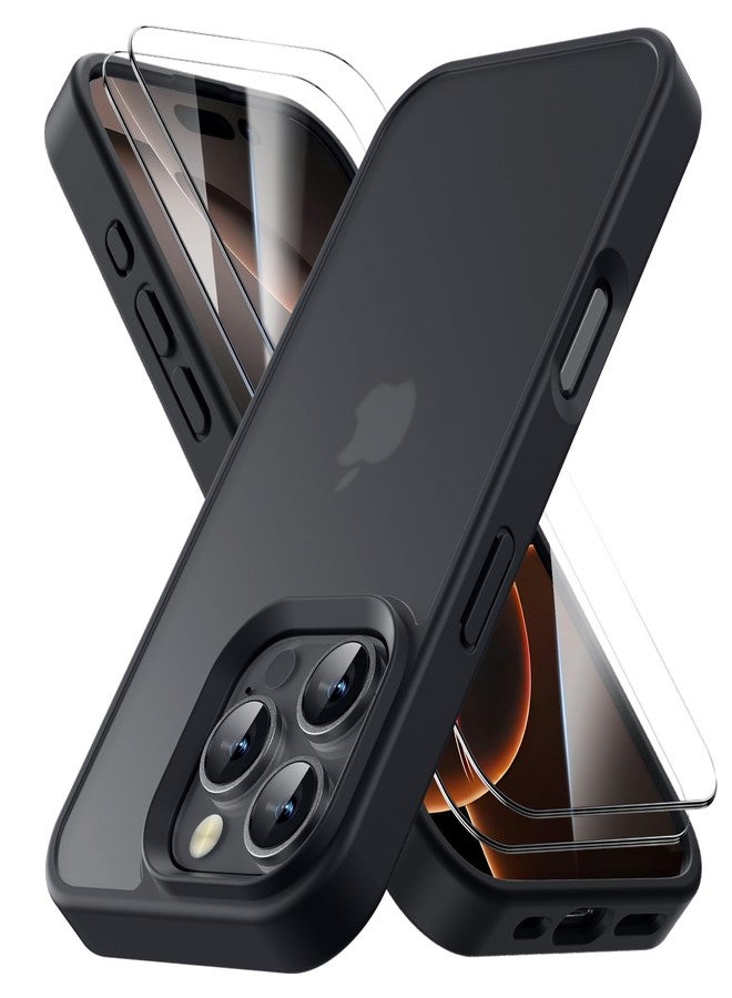 جراب Yriklso لهاتف iPhone 16 Pro Max، مقاوم للصدمات، مزود بواقيين للشاشة من الزجاج المقوى، حماية من السقوط بمعايير عسكرية، غطاء نحيف، طقم أسود