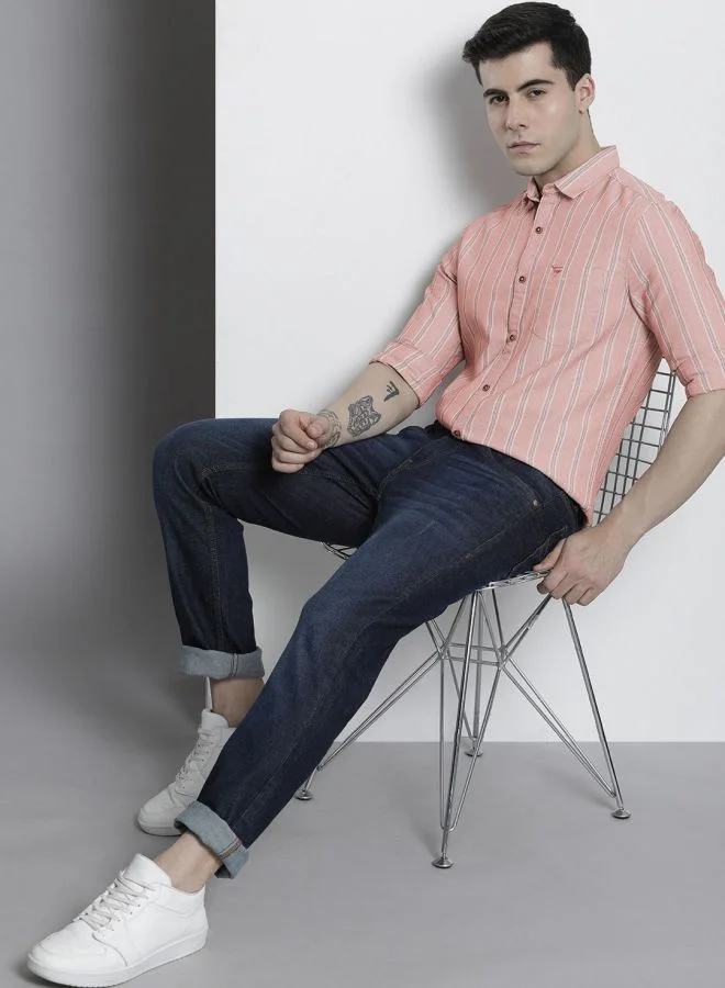 The Indian Garage Co Men Regular Fit Striped Full Sleeves Cutaway Collar Casual Shirt