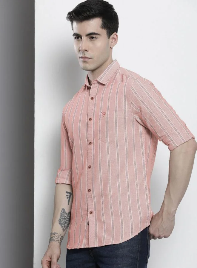 The Indian Garage Co Men Regular Fit Striped Full Sleeves Cutaway Collar Casual Shirt