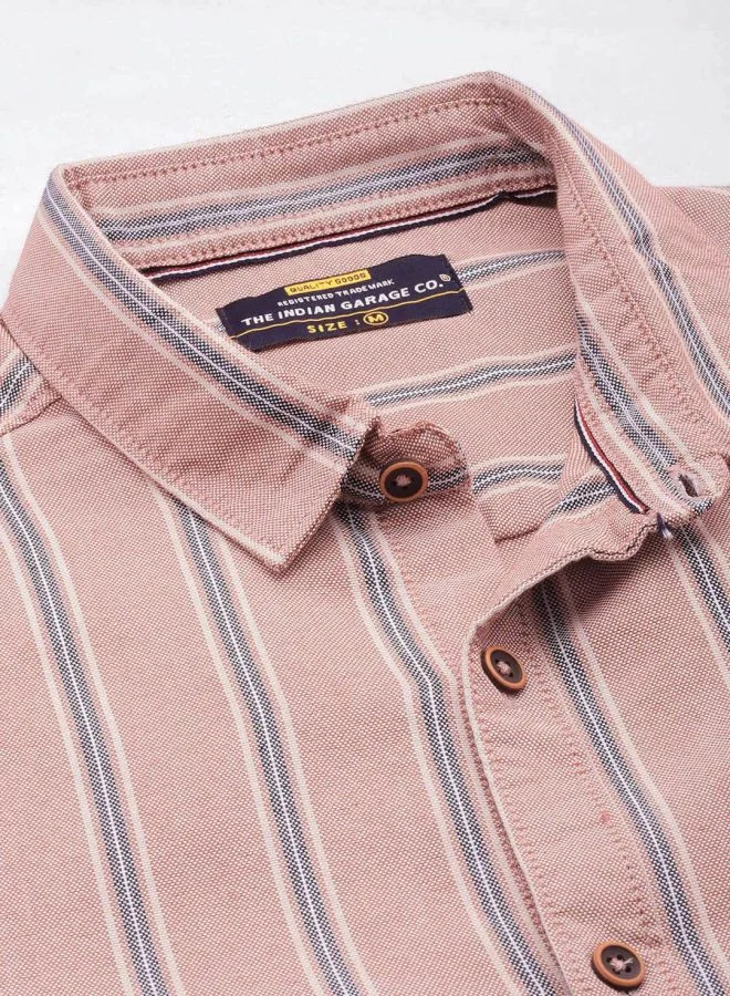 The Indian Garage Co Men Regular Fit Striped Full Sleeves Cutaway Collar Casual Shirt