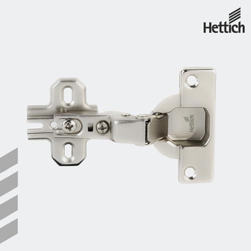 Hettich Slide On 9.5K Soft Close Cabinet Hinge with Mounting Plate, 4 Hole Half Overlay, Nickel Plated, 95° Opening, for 14-25mm Panels, Pack of 5 (10 Hinges) - Image 5