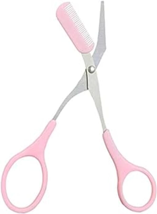 Eyebrow Trimming Stainless Steel Scissors with Comb Trimmer Shaper pink