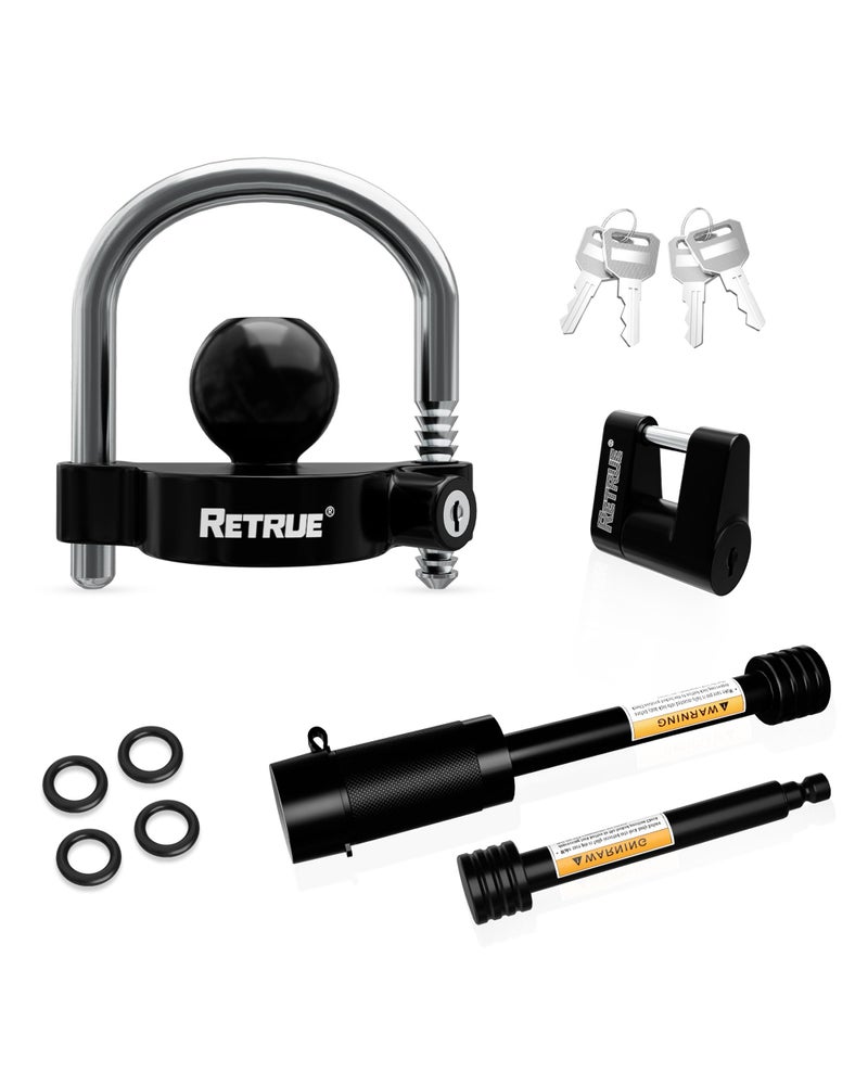 RETRUE Keyed Alike Trailer Lock Set Tow & Store Lock Kit Include Universal Coupler Lock & Dual Hitch Receiver Pin Lock & Trailer Tongue Lock, Black - Image 1