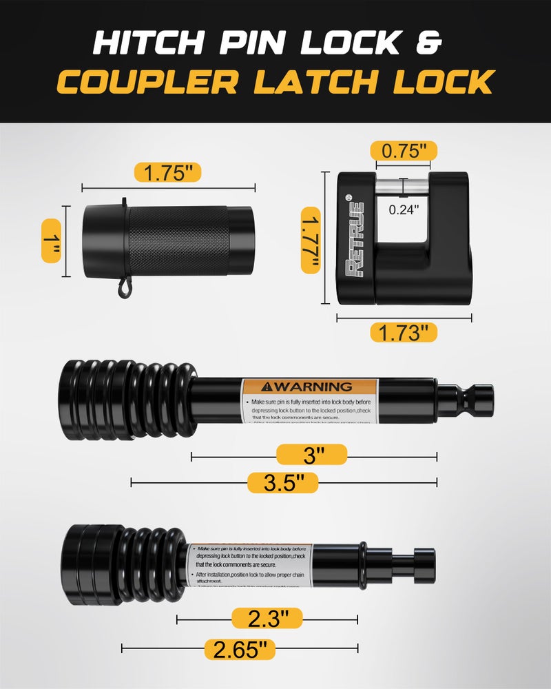 RETRUE Keyed Alike Trailer Lock Set Tow & Store Lock Kit Include Universal Coupler Lock & Dual Hitch Receiver Pin Lock & Trailer Tongue Lock, Black - Image 4