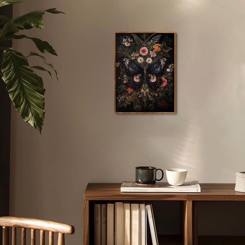 Djmwtb Framed Wall Art Vintage Wall Decor Butterfly Canvas Art Floral Pictures Insect Paintings Botanical Prints Moody Artwork for Bedroom Living Room - Image 2