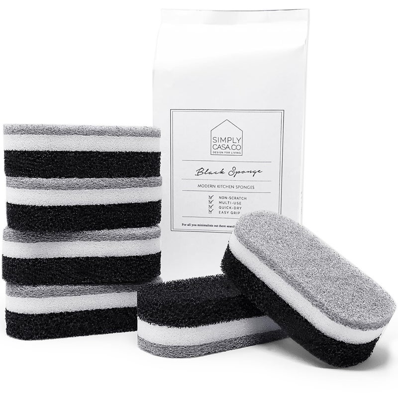 SIMPLYCASA Kitchen Dish Cleaning Sponges  Pack of 6  NonScratch  FastDrying  Reusable Scrubbers for Kitchen  Household Use  Stylish Black  White Design