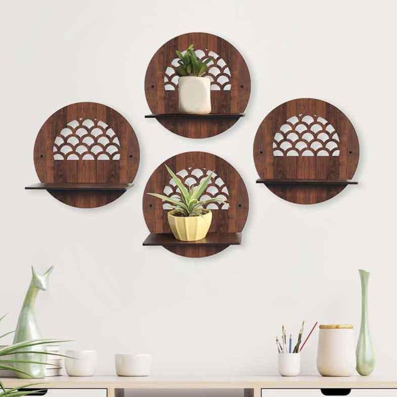 Ingo creation Wall Mounted Shelf for Living Room Stylish MDF Floating Shelf Freestanding for Living Room Bedroom Kitchen Easy Assembly Set of 4Round Shelf - Image 2