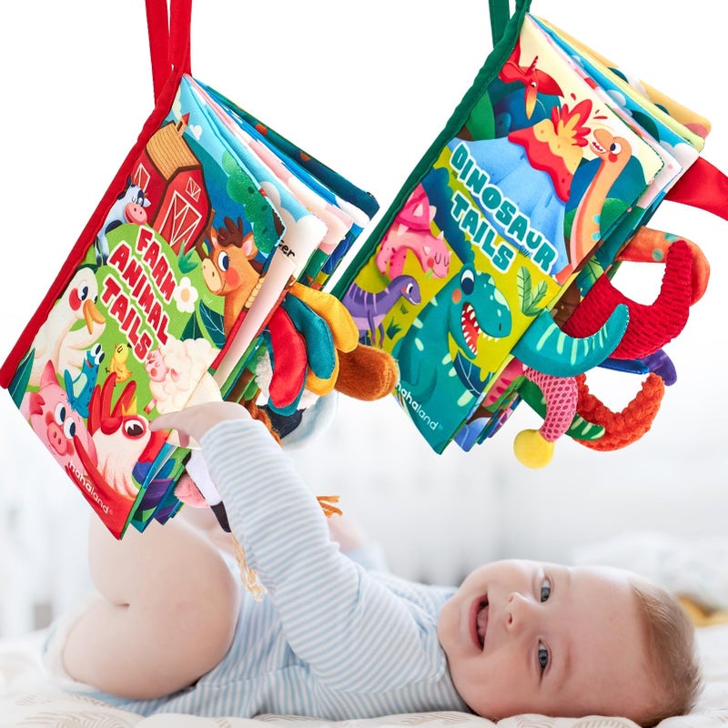 hahaland Baby Books 2PCS - Baby Toys 0-6 Months - Touch & Feel Tummy Time Sensory Soft Books for Babies 0-12 Months, Stroller Travel Toys - Image 1