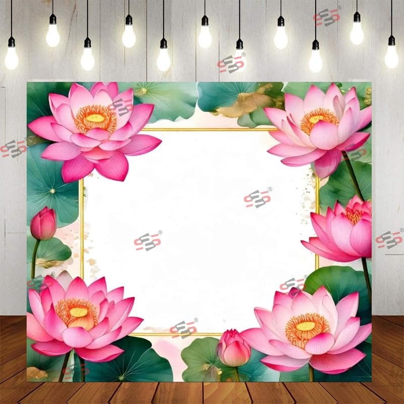 S2S قماش خلفية لوتس إطار لتزيين البوجا التقليدي، قماش تزيين خلفية | قماش ستارة للمهرجانات والفعاليات والمناسبات - (5 × 5 قدم) - Image 1