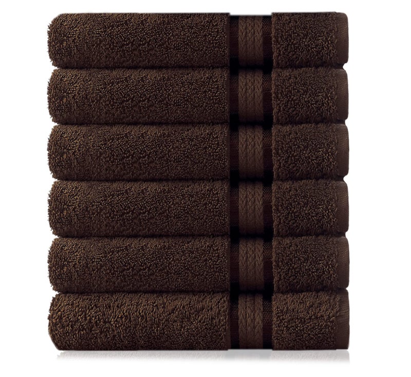 COTTON CRAFT Ultra Soft Hand Towels - 6 Pack - 16x28-100% Cotton Face Towels - Absorbent Quick Dry Everyday Luxury Hotel Bathroom Kitchen Spa Gym Shower Pool Camp Picnic - 580 GSM - Chocolate Brown - Image 1