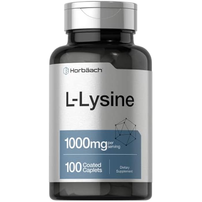 Horbäach L-Lysine 1000mg | 100 Coated Caplets | Free Form Dietary Supplement | Essential Amino Acid | Vegetarian, Non-GMO, and Gluten Free Formula - Image 1