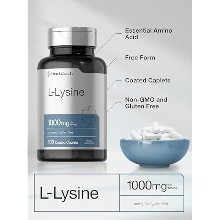 Horbäach L-Lysine 1000mg | 100 Coated Caplets | Free Form Dietary Supplement | Essential Amino Acid | Vegetarian, Non-GMO, and Gluten Free Formula - Image 4