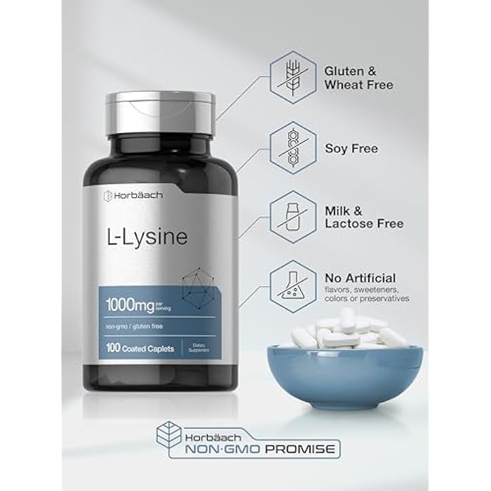Horbäach L-Lysine 1000mg | 100 Coated Caplets | Free Form Dietary Supplement | Essential Amino Acid | Vegetarian, Non-GMO, and Gluten Free Formula - Image 5