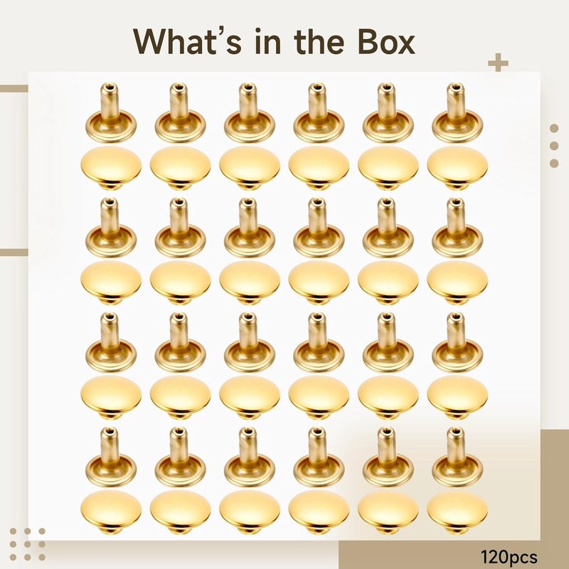 120 Pcs Double Cap Golden Rivets Kit, Leather Crafting Rivet Tool Set With 4 Sizes, For Diy Leather, Clothes, And Bags Decoration - Image 2