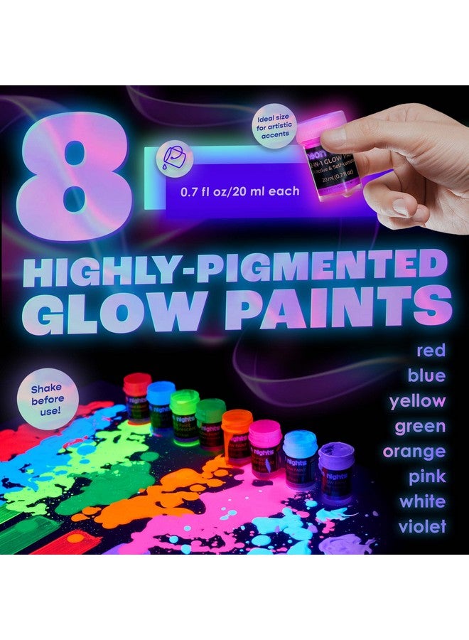 نيون نايتس مجموعة ألوان أكريليك نيون 2 في 1 تتوهج في الظلام وتحت ضوء الأشعة فوق البنفسجية - مجموعة من 8 ألوان نيون ذاتية الإضاءة لعيد الهالوين - جودة ألمانية ممتازة - 8 × 20 مل / - Image 2
