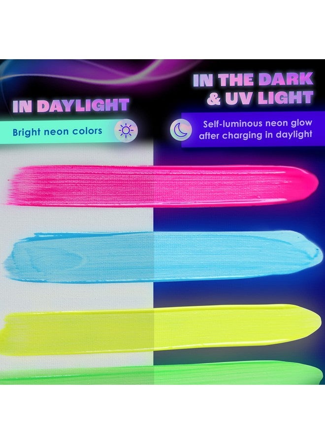 نيون نايتس مجموعة ألوان أكريليك نيون 2 في 1 تتوهج في الظلام وتحت ضوء الأشعة فوق البنفسجية - مجموعة من 8 ألوان نيون ذاتية الإضاءة لعيد الهالوين - جودة ألمانية ممتازة - 8 × 20 مل / - Image 4