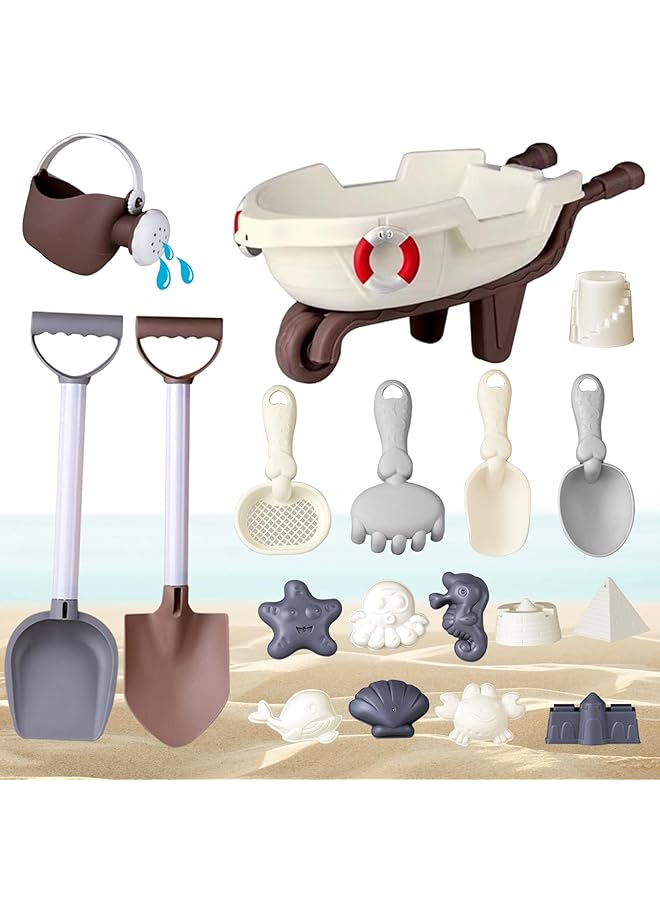 KASTWAVE Beach Sand Toys 18Pcs Beach Toy Trolley With Beach Bucket Beach Shovels Water Wheel Watering Can And Sea Animals Molds Summer Outdoor Travel Toys - Image 1