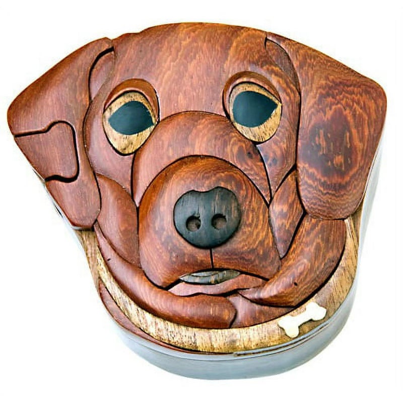 The Handcrafted Dog Natural Wood Intarsia Puzzle Box Handcrafted with Secret Compartment - Image 3