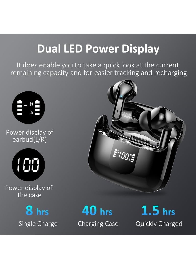 lekikpo Wireless Earbud Bluetooth 5.3 Headphones, Hi-Fi Stereo Ear Buds with 4 ENC Cancelling Mics, 40H in-Ear Earphones IP7 Waterproof Sports, LED Display, Mini Headset for Laptop Pad TV, Android/iOS Phones-Black  - Image 2