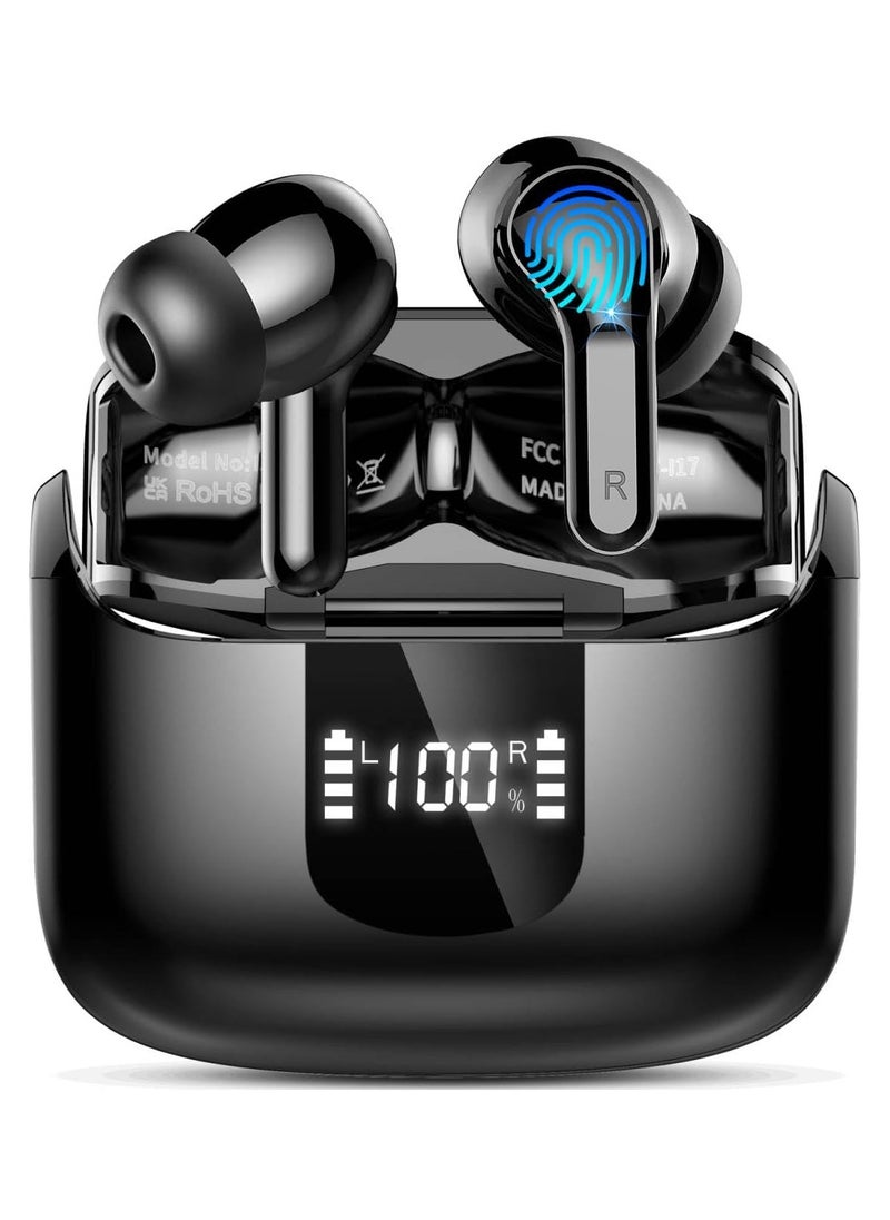 lekikpo Wireless Earbud Bluetooth 5.3 Headphones, Hi-Fi Stereo Ear Buds with 4 ENC Cancelling Mics, 40H in-Ear Earphones IP7 Waterproof Sports, LED Display, Mini Headset for Laptop Pad TV, Android/iOS Phones-Black  - Image 1