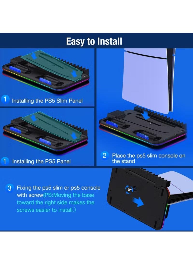 PS5/Slim/Pro Stand and Cooling Station for PlayStation 5 Consoles, PS5/Pro/Slim Accessories with 3-Level Cooler Fan, PS5 Controller Charger, Cooling Satnd, Headset Holder, 15 Game Slots, Black - Image 5