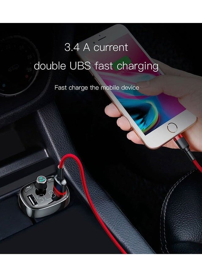 Generic - Bluetooth FM Transmitter Wireless Radio Adapter Car Kit with Dual USB Charging Car Charger MP3 Player Support TF Card & USB Disk Black - Image 1