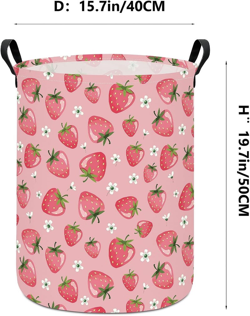 FANKANG Storage Basket, Nursery Hamper Canvas Laundry Basket Foldable with Waterproof PE Coating Large Storage Baskets for Kids Boys and Girls, Office, Bedroom, Clothes,Toys(strawberry) - Image 2