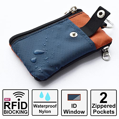 CHENSPRX Minimalist RFID Blocking Small Wallet with ID Window,WaterResistant Zip Id Case Wallet with Lanyard Keychain for Cards,Cash,Travel,Women,Men (Navy+Sedona) - Image 2