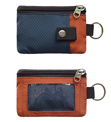 CHENSPRX Minimalist RFID Blocking Small Wallet with ID Window,WaterResistant Zip Id Case Wallet with Lanyard Keychain for Cards,Cash,Travel,Women,Men (Navy+Sedona) - Image 3