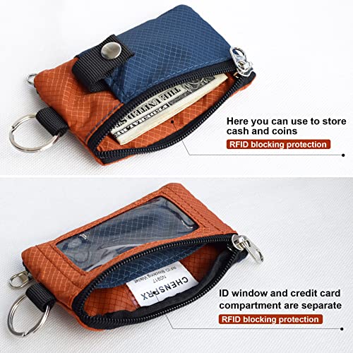 CHENSPRX Minimalist RFID Blocking Small Wallet with ID Window,WaterResistant Zip Id Case Wallet with Lanyard Keychain for Cards,Cash,Travel,Women,Men (Navy+Sedona) - Image 4