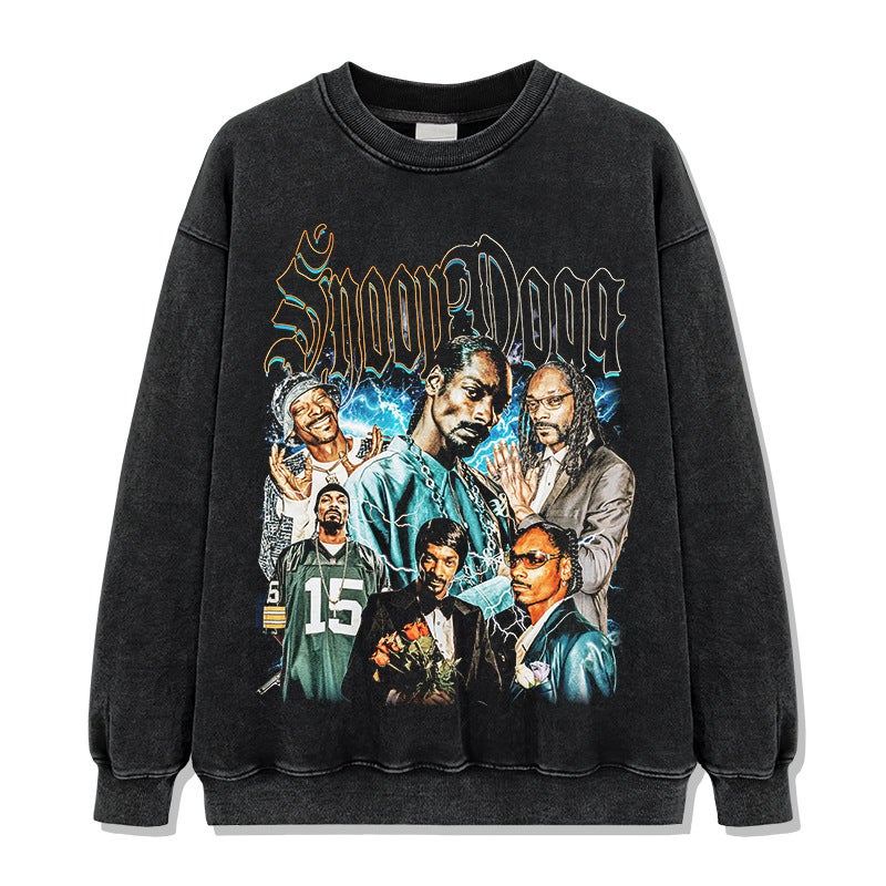 Retro Hip-Hop Snoop Dogg Snoopy Dog ​​Print Short-Sleeved T-Shirt Heavy Round Neck Hooded Sweatshirt - Image 1